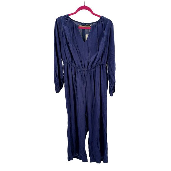 BLOOMCHIC SZ 10 Navy long sleeve gold chain accent cropped jumpsuit NWT B137 - Picture 1 of 7